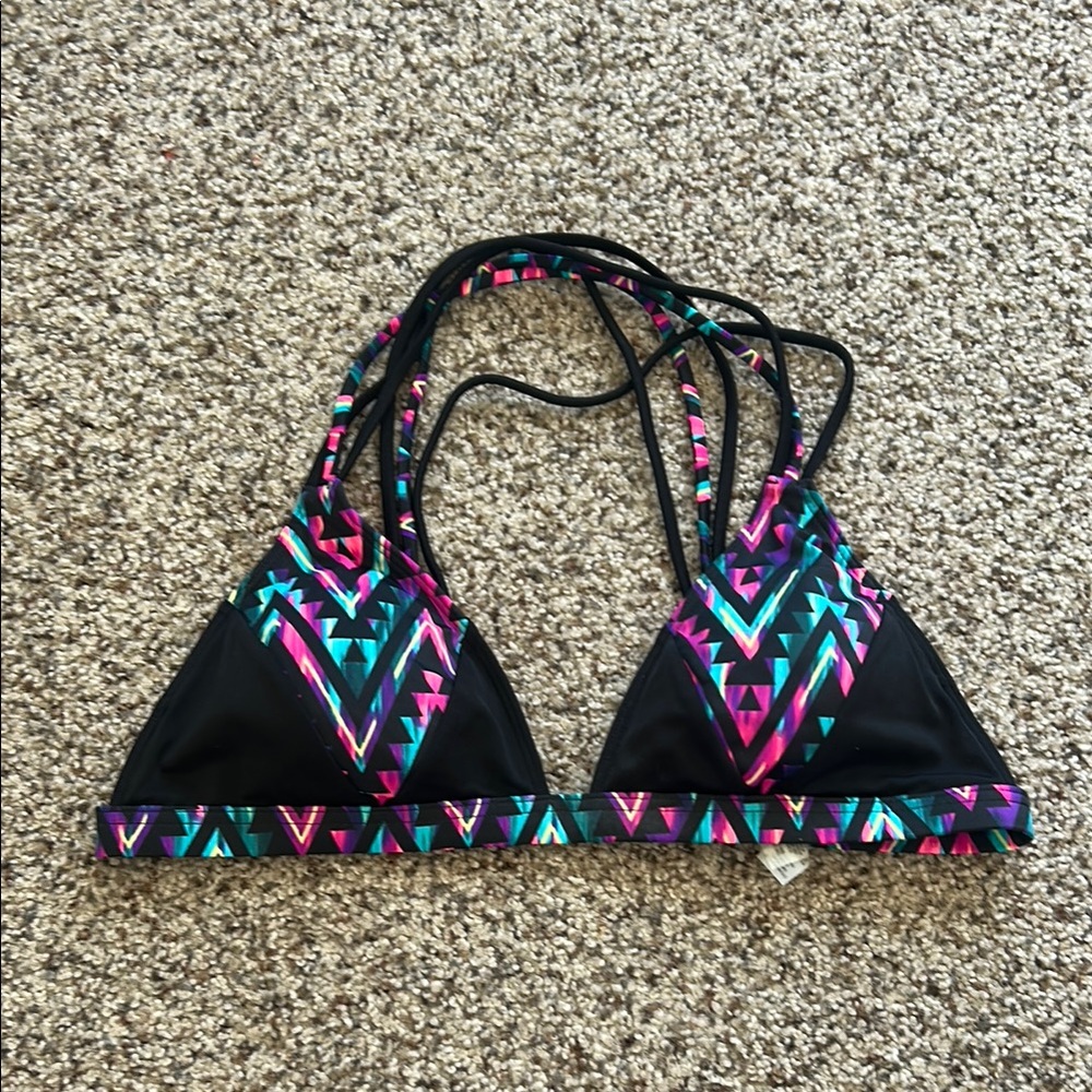 PINK Victoria's Secret Black and Pink Bikini Top